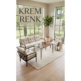 Madame Home Krem Balkon, Bahçe, Cafe - Salon - Metal Kanepe Koltuk Takımı 3+1+1 + Masa
