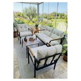 Madame Home Krem Balkon, Bahçe,Teras,Cafe - Salon - Metal Kanepe Koltuk Takımı - 2 1 1 Sehpa Krem