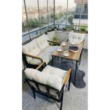 Madame Home Krem Balkon, Bahçe,Teras,Cafe - Salon - Metal Kanepe Koltuk Takımı - 2+1+1 + Masa
