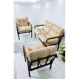 Madame Home Krem Balkon, Bahçe,Teras,Cafe - Salon - Metal Kanepe Koltuk Takımı Çay Seti 2+1+1