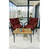 Madame Home Lale Balkon, Bahçe, Cafe Metal Kanepe Koltuk Takımı 2 Tekli + Sehpa Bordo