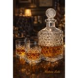 MADAME LUDA Kristal Viski Seti 3 Parça – 1.25 LT Karaf + 2 Viski Bardağı/Kadehi Premium Cam Viski Takımı