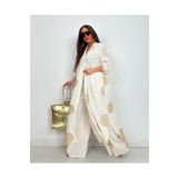 MADAME MELEK Glow Nakışlı Kimono Takın Uzun Maxi Boy Gömlek Pantolonlu Takım