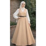 Madame Melek Kadın Tesettür Gömlekli Ikili Takım Uzun Elbise ve Gömlek Kombin - Bej