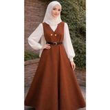 Madame Melek Kadın Tesettür Gömlekli Ikili Takım Uzun Elbise ve Gömlek Kombin - Turuncu - 2XL