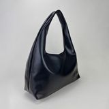 Madame Minimalist | Deri Görünümlü | Hobo Omuz Çantası - Siyah