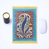 Madame Nazar Dekoratif Mousepad - Masa Aksesuarı ve Dekorasyon, Etnik Desen Mini Halı, Süs Eşyası - Mavi