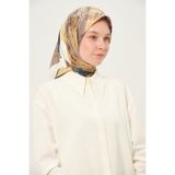 Madame Polo Desenli Rayon Eşarp Kayma Yapmayan 90x90 Cm Altın Kahve