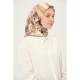 Madame Polo Desenli Rayon Eşarp Kayma Yapmayan 90x90 Cm Bej