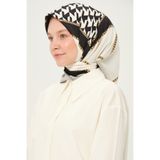 Madame Polo Desenli Twil Eşarp 90x90 Cm Kayma Yapmayan Kumaş Krem