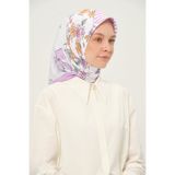 Madame Polo Desenli Twil Eşarp 90x90 Cm Kayma Yapmayan Kumaş Lila