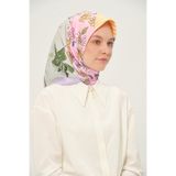 Madame Polo Desenli Twil Eşarp 90x90 Cm Kayma Yapmayan Kumaş Yeşil Zambak