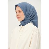 Madame Polo Poly Coton Kare Eşarp Açık İndigo Pamuklu Nefes Alan Kumaş
