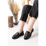 madamemuko Kadın siyah Loafer Makosen Casual Tokalı Günlük Ayakkabı metal toka babet