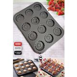 madamev 12LI Cupcake Muffin Kalıbı Gül Kabartmalı Yanmaz Yapışmaz Fırın Kek Kapsül Paslanmaz Çelik Siyah