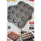 madamev 2 Adet 12LI Cupcake Muffin Kalıbı Gül Kabartmalı Yanmaz Yapışmaz Fırın Kek Kapsülü Çelik Siyah