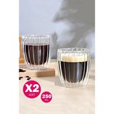 madamev 2'li Çift Cidarlı Isıya Dayanıklı Cam Bardak Sıcak Soğuk Çizgili Çay Süt Kahve Kupası Bardağı 250ML - 2 Adet - 250 ml