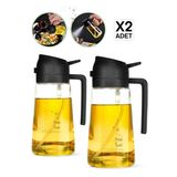 Madamev 2'Li Çift Fonksiyonlu Cam Yağdanlık 450Ml Zeytinyağı Sıvıyağ Şişesi Airfryer Sprey Yağlık Püskürtücü