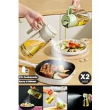 Madamev 2'li Çift Fonksiyonlu Cam Yağdanlık 550ml Kulplu Zeytinyağı Sıvıyağ Şişesi Airfryer Sprey Yağlık