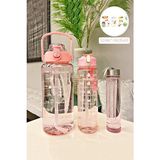 madamev 3'lü Soft Pink Şeffaf Motivasyonel Su Matarası Plastik Kapasiteli Sporcu Su Şişesi - Turuncu