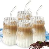 Madamev 4'lü Sukabağı Latte Cam Pipetli Bardak Seti İskandinav Burgu Tarz Kahve Kokteyl Sunum Bardağı 400ml
