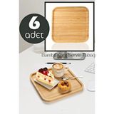 madamev 6 Adet Gourmet Kare Bambu Kahvaltı Tabağı Pasta Servis Sunum Tepsi Ikramlık Ahşap Tabak 25X25 Seti - 6lı Bambu Sunumluk