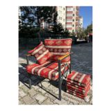 MADAMİNCİ Bahçe Balkon Mobilyası Kilim Desenli Minder Kılıf Seti 4 Adet sırt 4 Adet Oturum Minderi