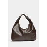 Madamra Kadın Kahverengi PU Deri Shopper Omuz Çantası – Yumuşak Form Vintage Model