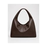 Madamra Kahverengi Örgü Desen Kadın Shopper Omuz Çantası – Yumuşak Form Vintage Model