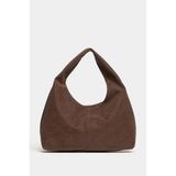 Madamra Kahverengi Süet Kadın Shopper Omuz Çantası Yumuşak Form Vintage Model Şık Görünüm