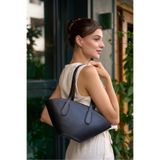 Madamra Siyah Kadın Deri Görünümlü Shopper Çanta