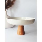 Madas Design Atina 25 cm. Sunumluk,ayaklı Sunumluk,kurabiyelik,salata Kasesi,porselen Tabak,meyvelik, ahşap ayaklı sunum tabağı