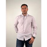 Mad&Calf Erkek Slim Fit İnce Çizgili Uzun Kollu Gömlek Bordo L