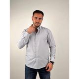 Mad&Calf Erkek Slim Fit İnce Çizgili Uzun Kollu Gömlek Lacivert M