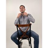 Mad&Calf Erkek Slim Fit Yaka Düğmeli Uzun Kollu Çizgili Gömlek Lacivert 2XL