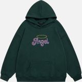 Mad&Calf Kadın Angel Taş Baskılı Kapüşonlu Polarlı Oversize Sweatshirt Koyu Yeşil L
