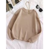 Mad&Calf Kadın Basic 0 Sıfır Yaka Baskısız Düz Oversize Salaş Bol Kesim Polar Sweatshirt Bej 2XL