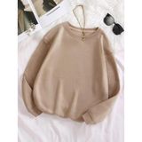 Mad&Calf Kadın Basic 0 Sıfır Yaka Baskısız Düz Oversize Salaş Bol Kesim Polar Sweatshirt Bej M