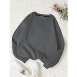 Mad&Calf Kadın Basic 0 Sıfır Yaka Baskısız Düz Oversize Salaş Bol Kesim Polar Sweatshirt Füme M