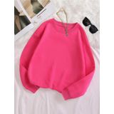 Mad&Calf Kadın Basic 0 Sıfır Yaka Baskısız Düz Oversize Salaş Bol Kesim Polar Sweatshirt Fuşya 2XL