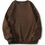 Mad&Calf Kadın Basic 0 Sıfır Yaka Baskısız Düz Oversize Salaş Bol Kesim Polar Sweatshirt - L - Kahverengi