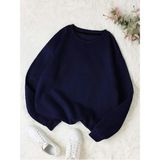 Mad&Calf Kadın Basic 0 Sıfır Yaka Baskısız Düz Oversize Salaş Bol Kesim Polar Sweatshirt Lacivert S