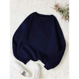 Mad&Calf Kadın Basic 0 Sıfır Yaka Baskısız Düz Oversize Salaş Bol Kesim Polar Sweatshirt Lacivert XS