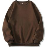 Mad&Calf Kadın Basic 0 Sıfır Yaka Baskısız Düz Oversize Salaş Bol Kesim Polar Sweatshirt - M - Kahverengi