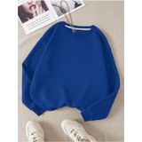 Mad&Calf Kadın Basic 0 Sıfır Yaka Baskısız Düz Oversize Salaş Bol Kesim Polar Sweatshirt Mavi M