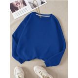 Mad&Calf Kadın Basic 0 Sıfır Yaka Baskısız Düz Oversize Salaş Bol Kesim Polar Sweatshirt Mavi XS