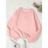 Mad&Calf Kadın Basic 0 Sıfır Yaka Baskısız Düz Oversize Salaş Bol Kesim Polar Sweatshirt Pembe M