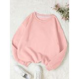 Mad&Calf Kadın Basic 0 Sıfır Yaka Baskısız Düz Oversize Salaş Bol Kesim Polar Sweatshirt Pembe XS