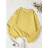 Mad&Calf Kadın Basic 0 Sıfır Yaka Baskısız Düz Oversize Salaş Bol Kesim Polar Sweatshirt Sarı 2XL