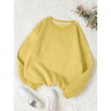 Mad&Calf Kadın Basic 0 Sıfır Yaka Baskısız Düz Oversize Salaş Bol Kesim Polar Sweatshirt Sarı S